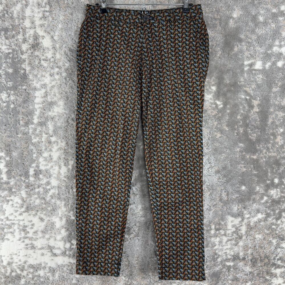 Cache Cache Size 34 Geometric Ankle Pants Multi-Colored Button Zip Cotton Blend